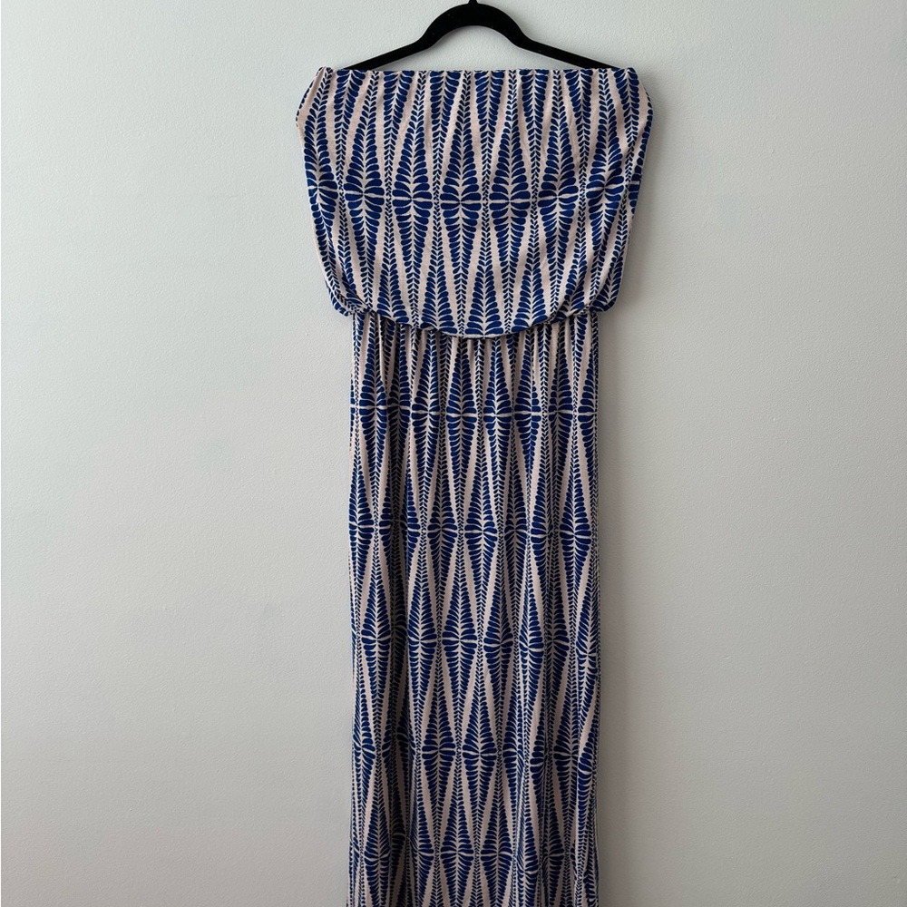 Blue and White Geometric Patterned Women's Dress